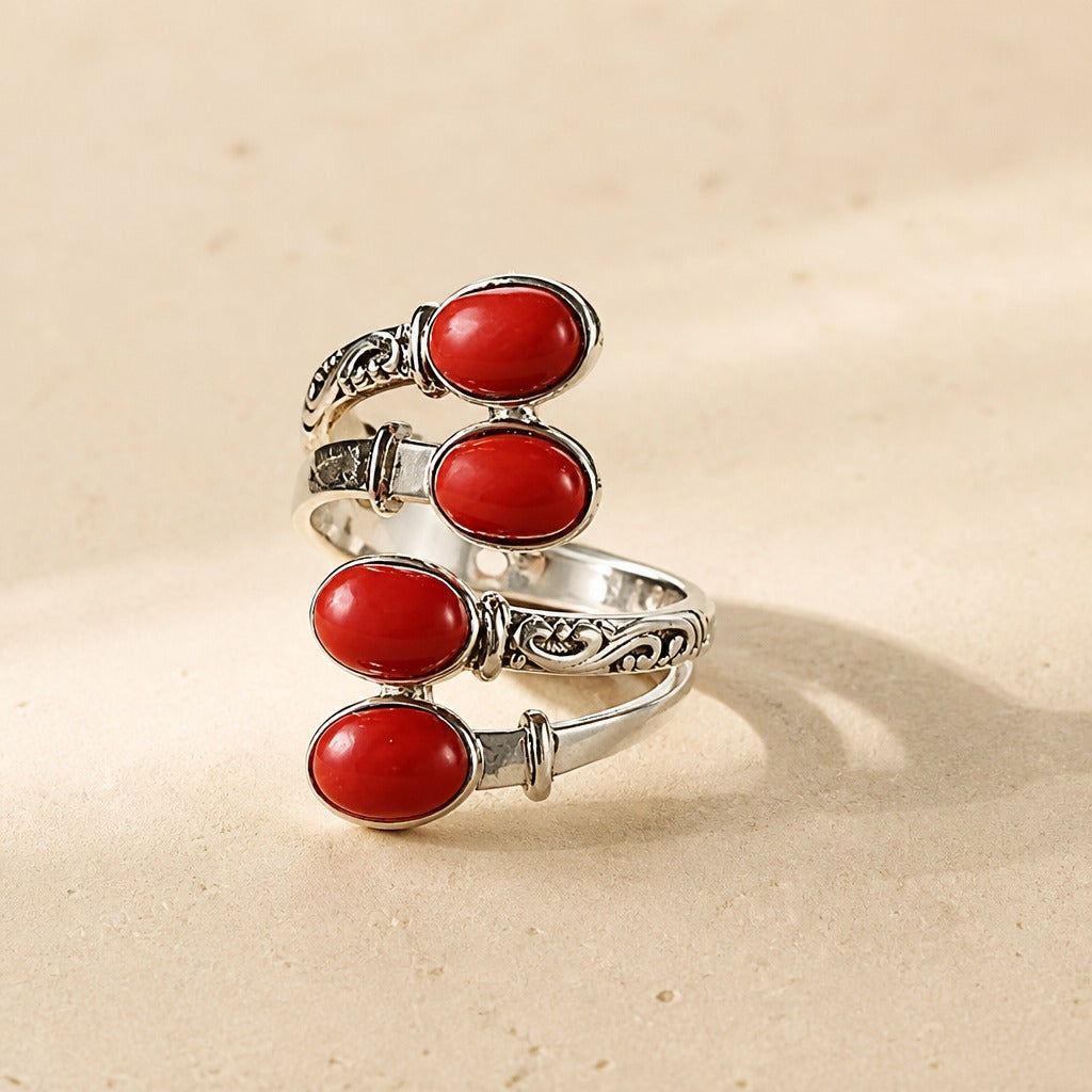 Anillo vintage de ágata roja