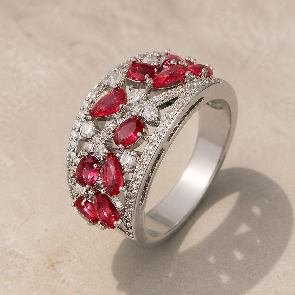 Anillo retro pavé con racimo marquesa