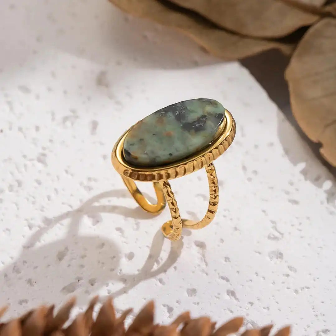 Anillo doble ajustable de jaspe verde – imagen 2