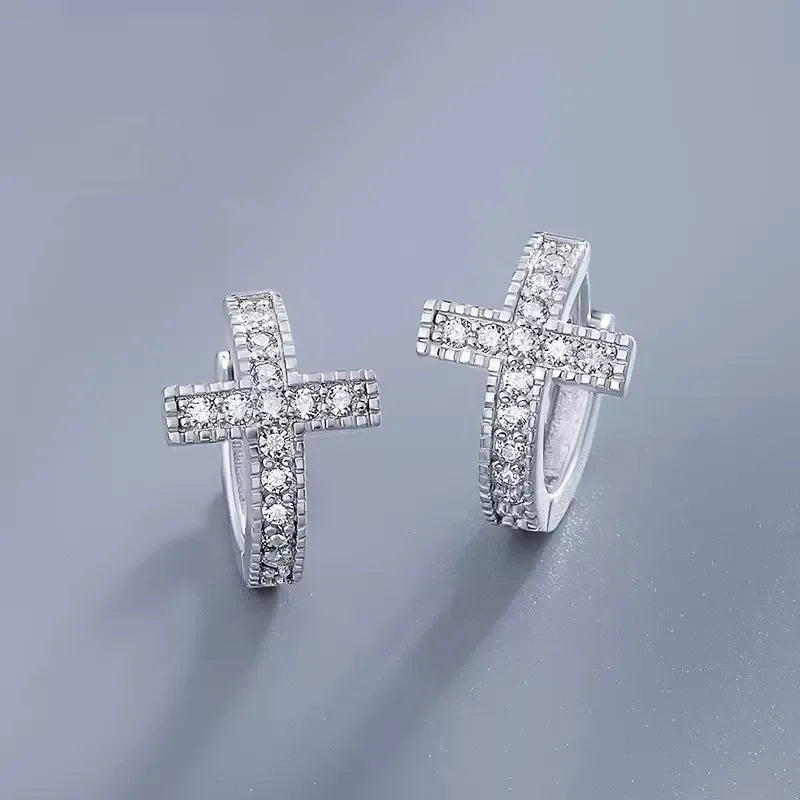 Pendientes de aro exquisitos con cruz