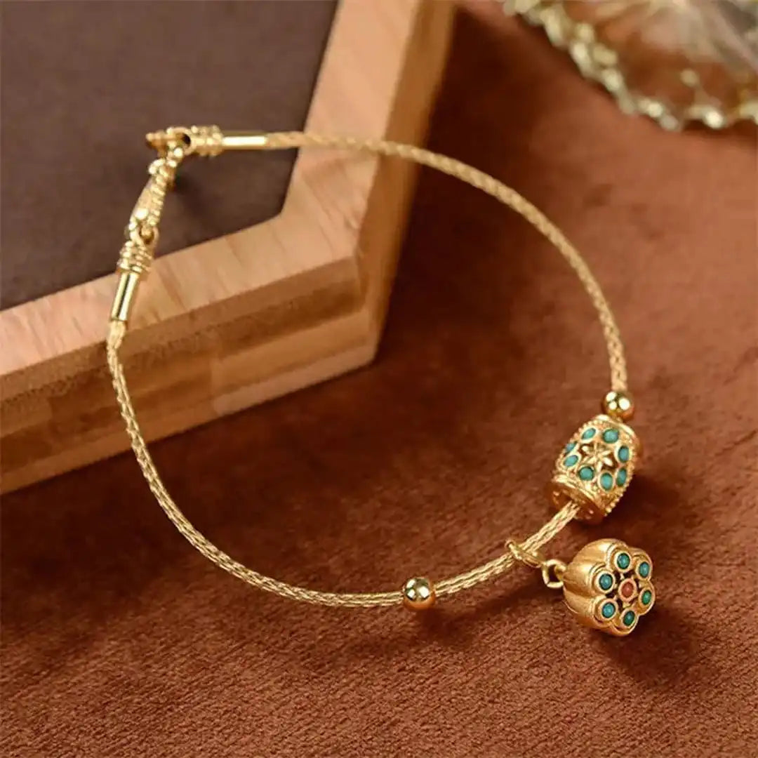 Pulsera loto de turquesa en oro antiguo – imagen 4
