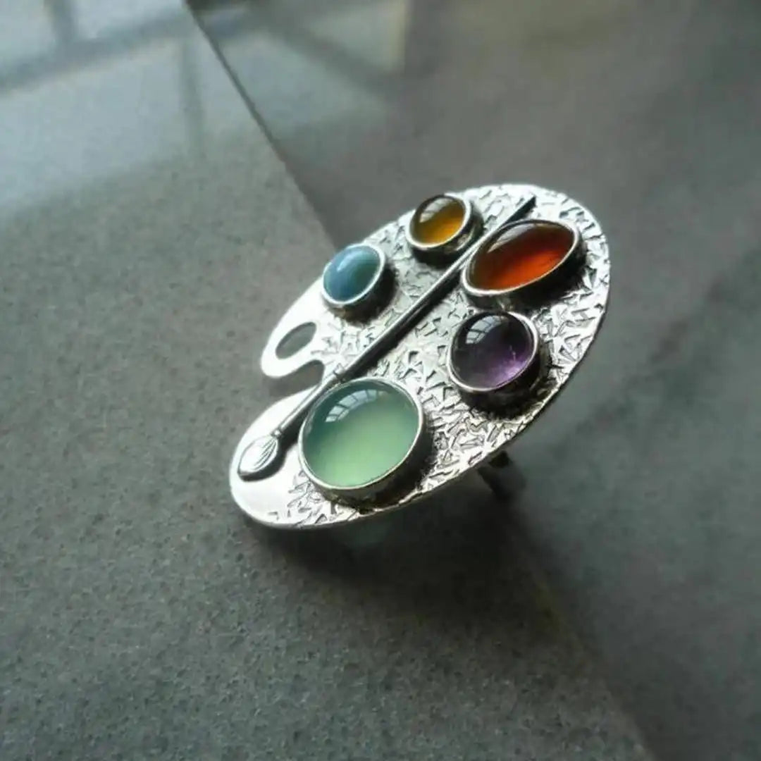 Anillo ajustable de piedras multicolor estilo paleta de pintor – imagen 3
