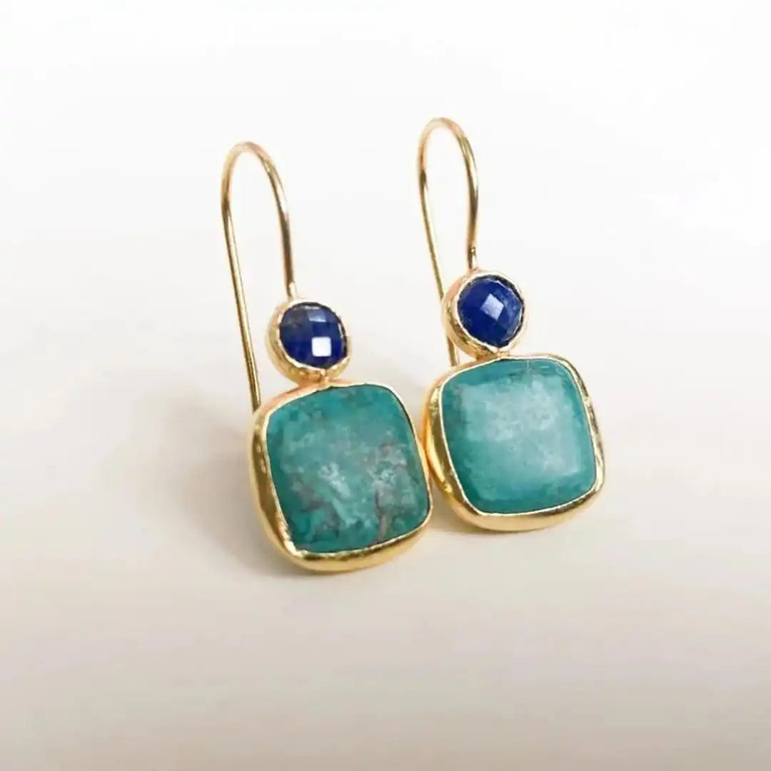 Pendientes vintage dorados de turquesa ornamentados