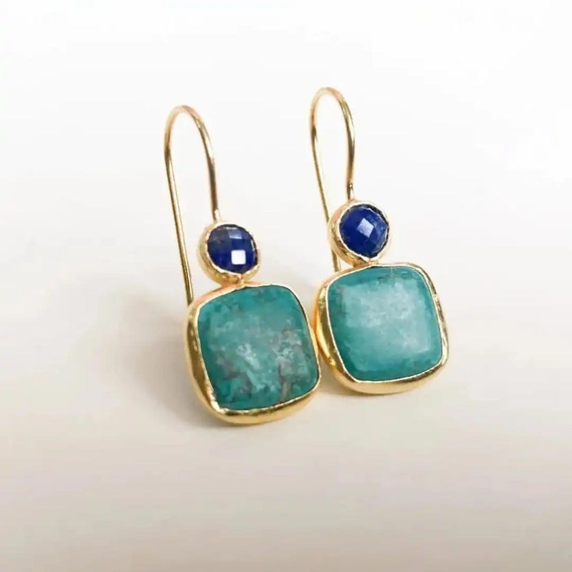 Pendientes vintage dorados de turquesa ornamentados