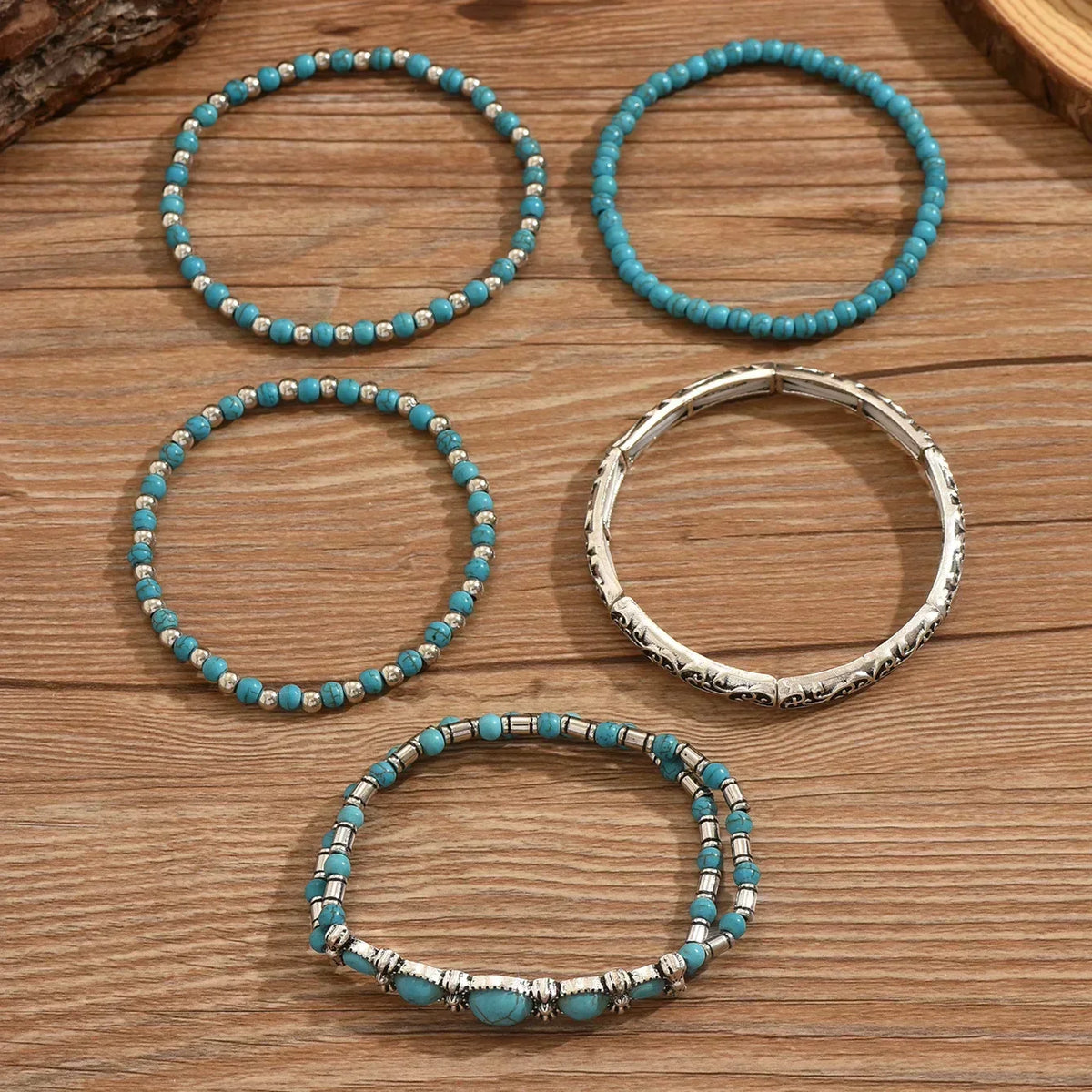 Set de pulseras bohemias de turquesa con cuentas – imagen 4