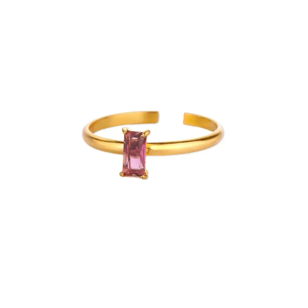 Anillo dorado delicado ajustable con gema de colores – imagen 9
