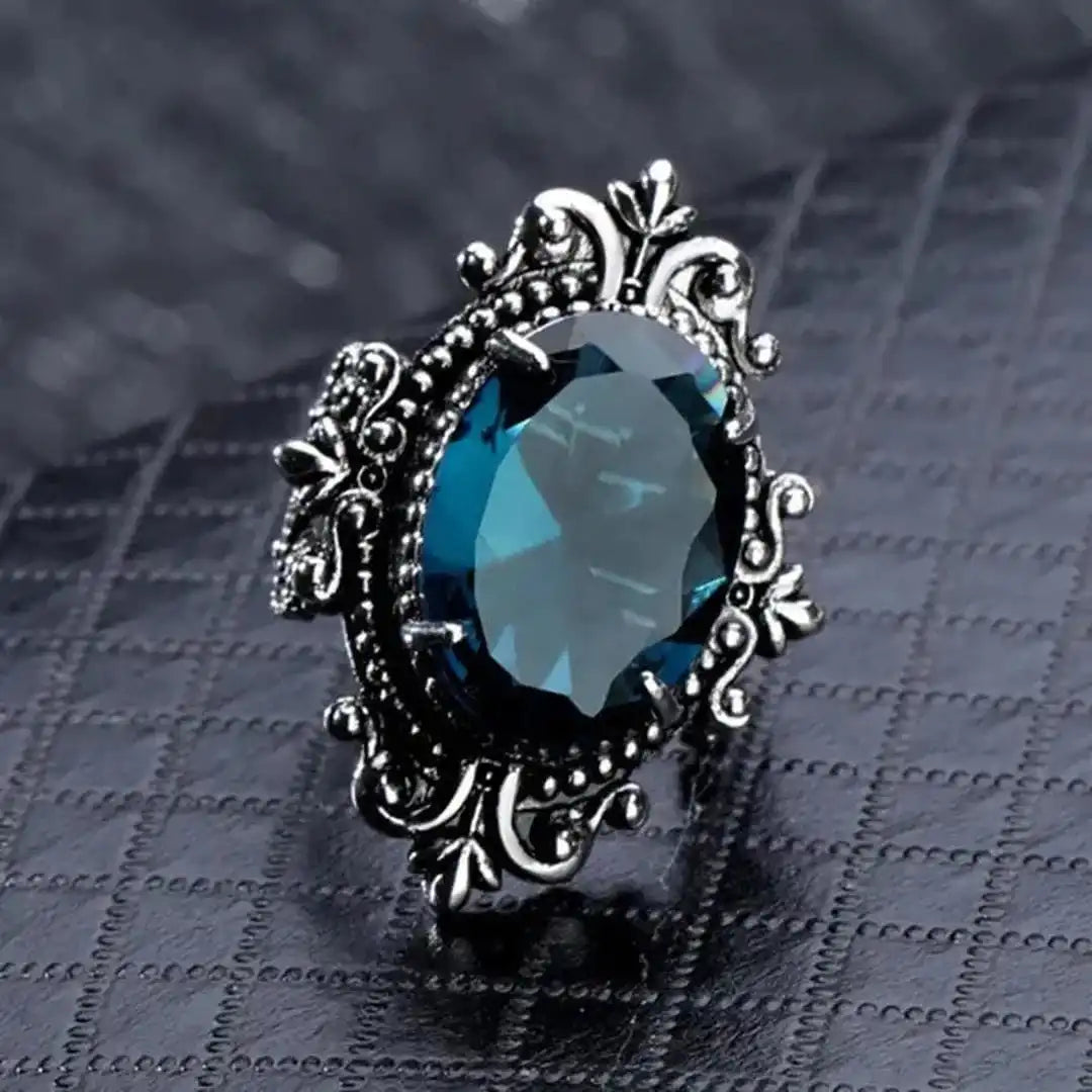 Anillo vintage de plata con circonita azul ovalada – imagen 2