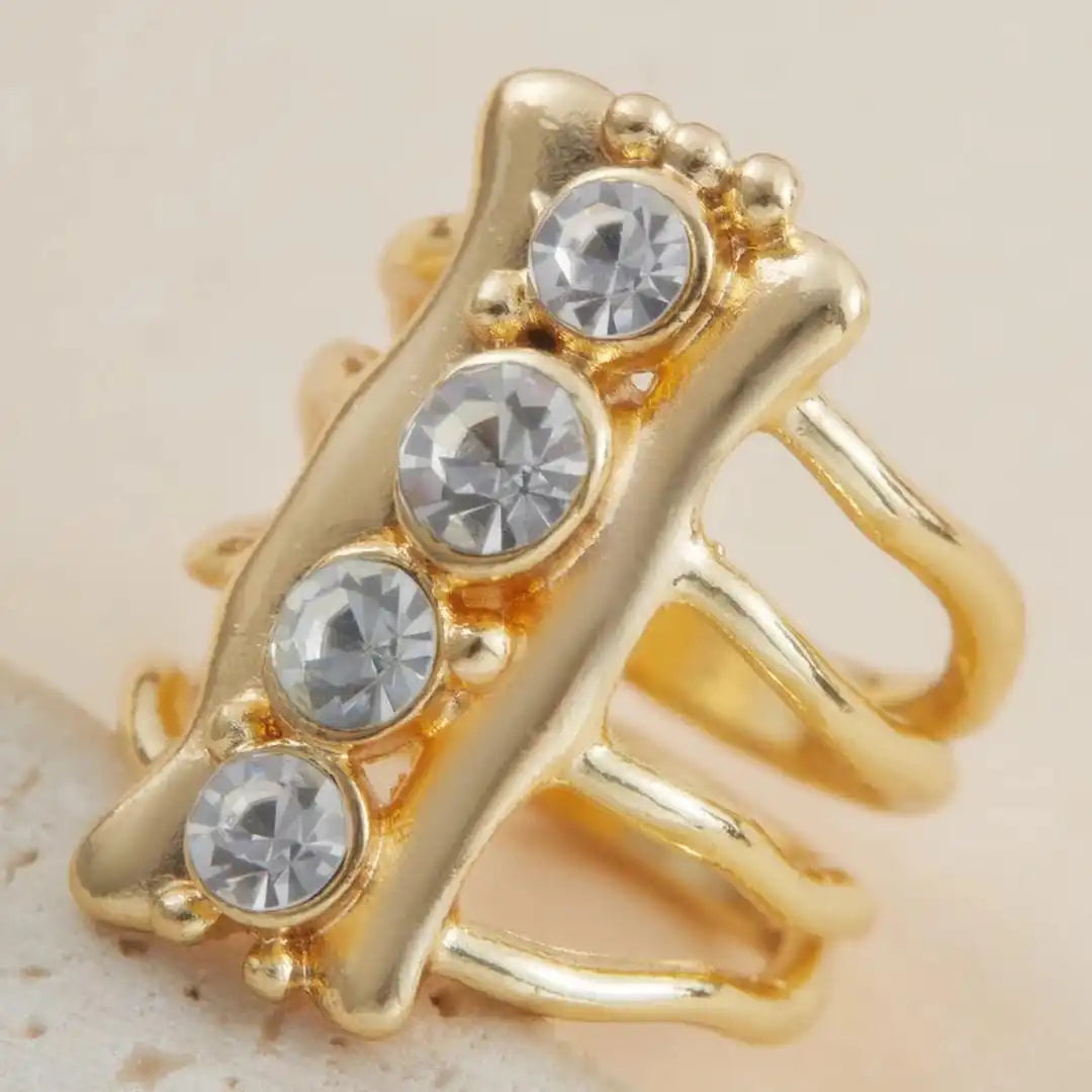 Anillo multibanda dorado refinado con cristales – imagen 3