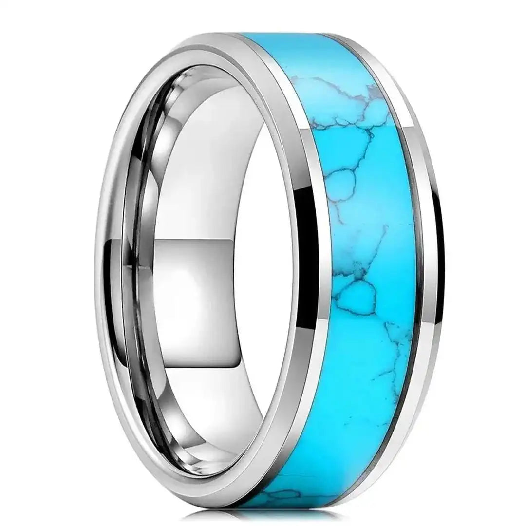 Anillo de turquesa con incrustación de plata