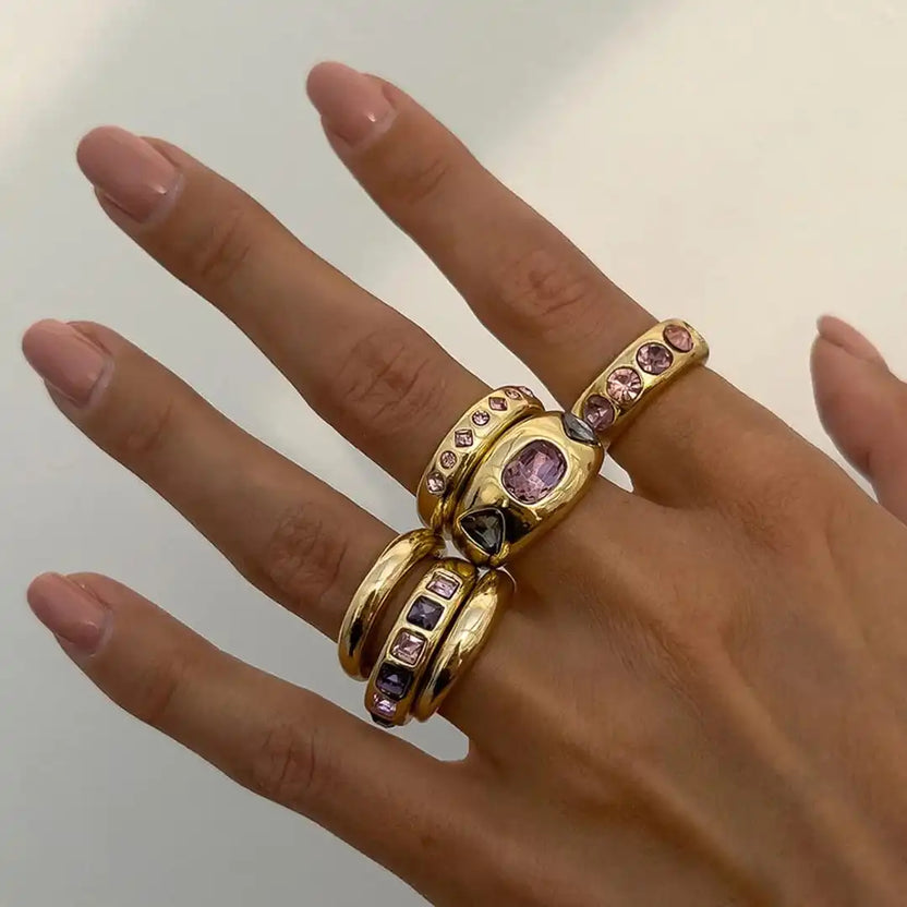 Anillos apilables de cristal rosa XL