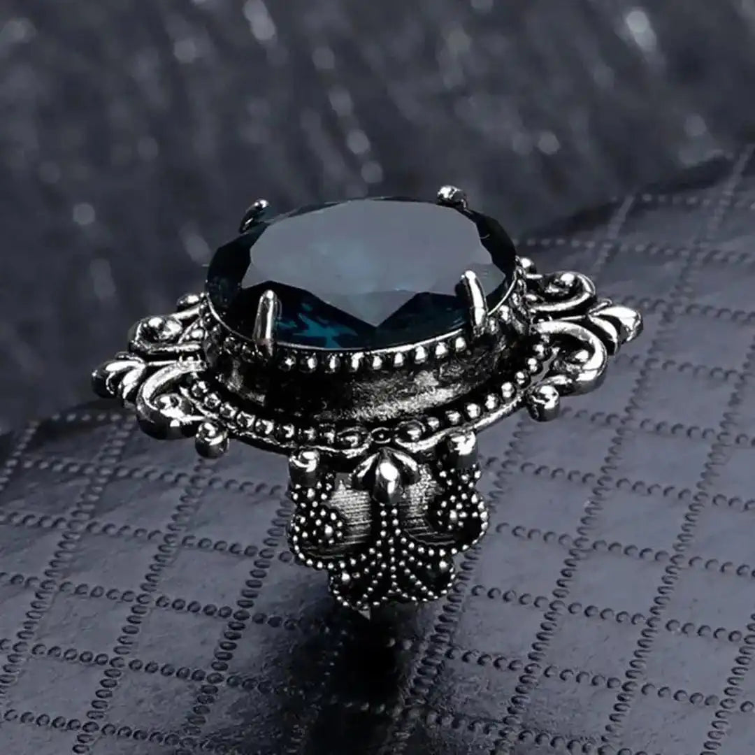 Anillo vintage de plata con circonita azul ovalada – imagen 3