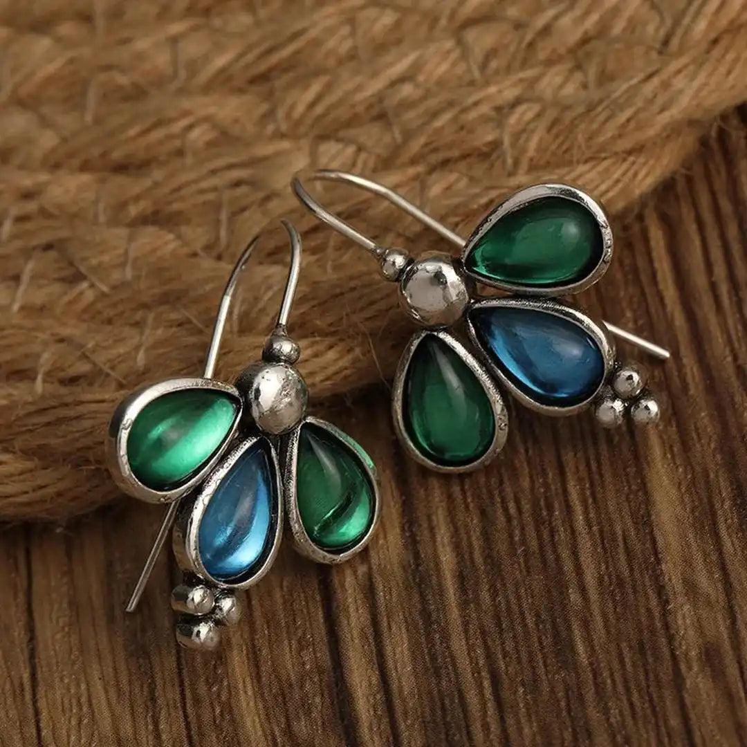 Pendientes de gota azul con alas esmeralda – imagen 4