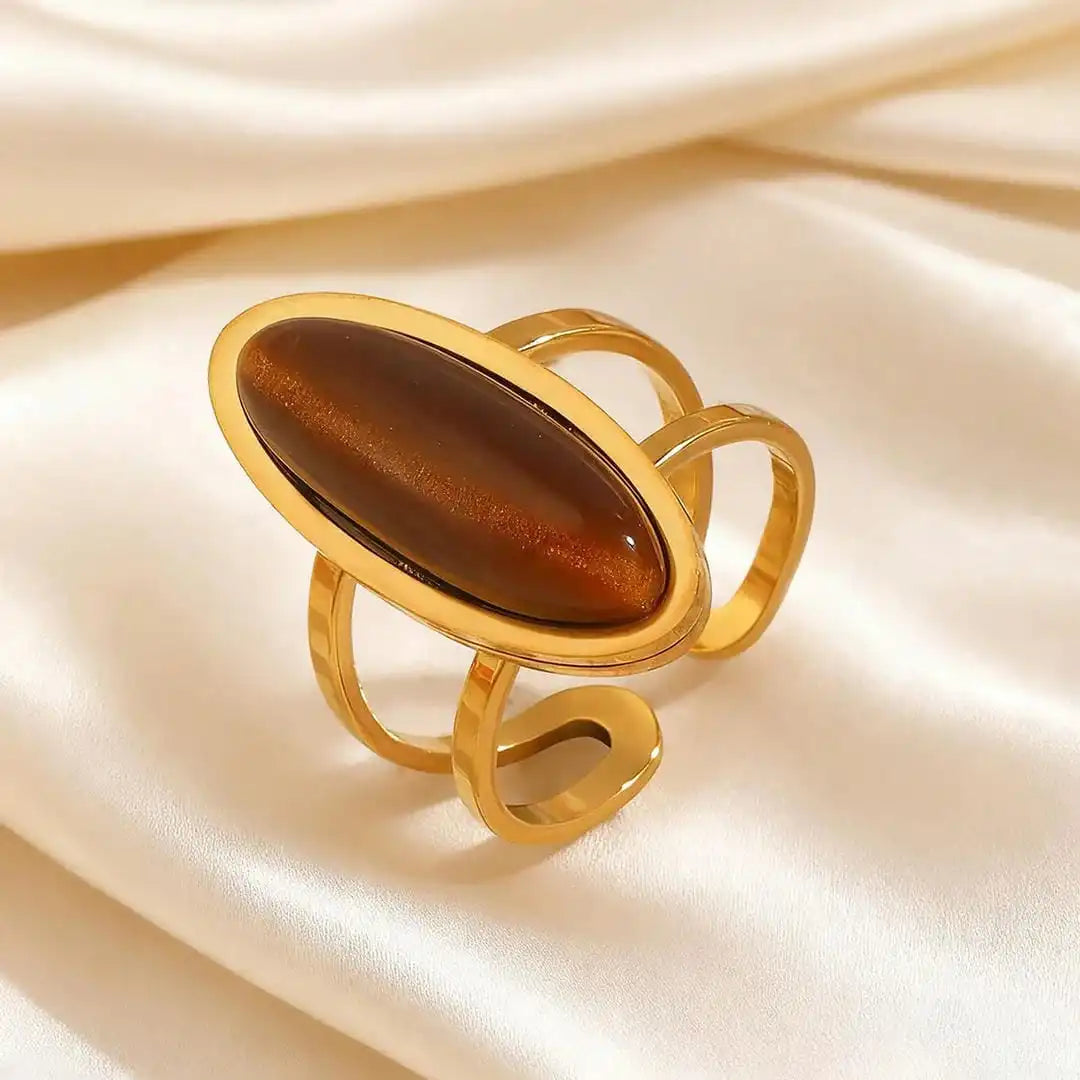 Anillo doble de oro con cabujón ovalado – imagen 6