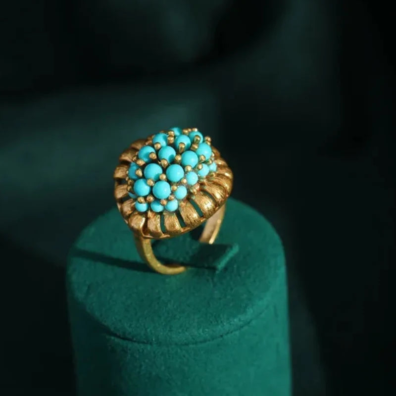 Anillo victoriano de oro con racimo de turquesa – imagen 2