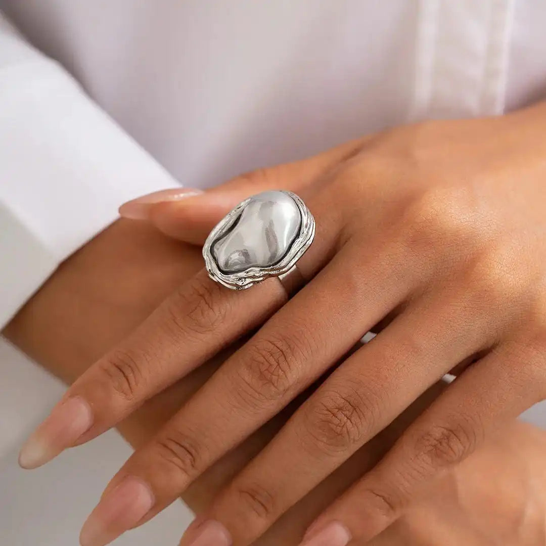 Anillos de cóctel con perla barroca gruesa – imagen 7