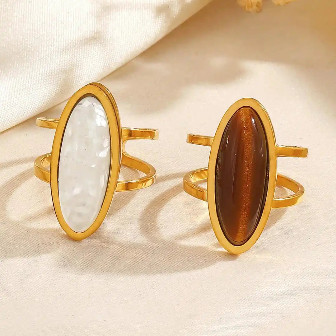 Anillo doble de oro con cabujón ovalado – imagen 4