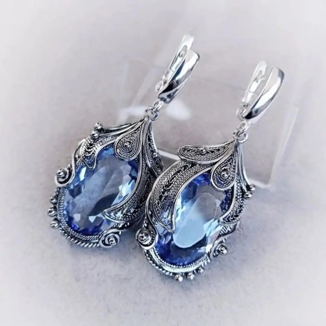 Pendientes de cuarzo azul y cristal retro