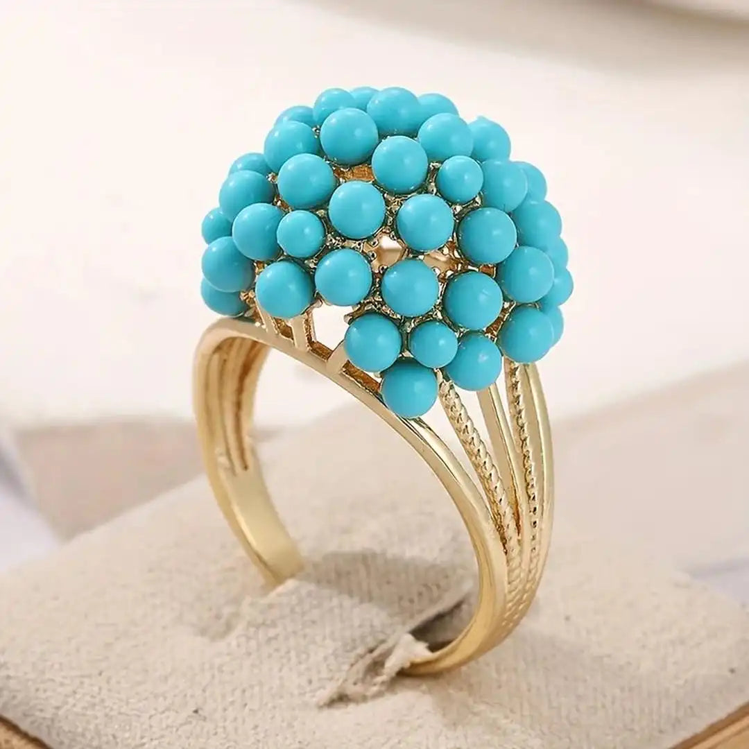 Anillo bohemio multicapa con cuentas de piedra turquesa
