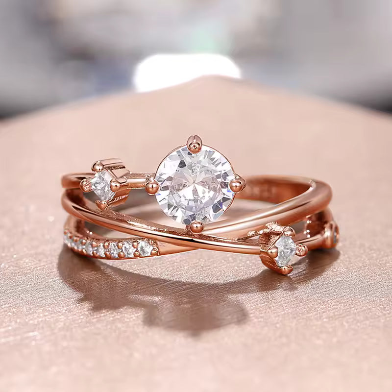 Anillo de circonita en oro blanco con cielo estrellado – imagen 4