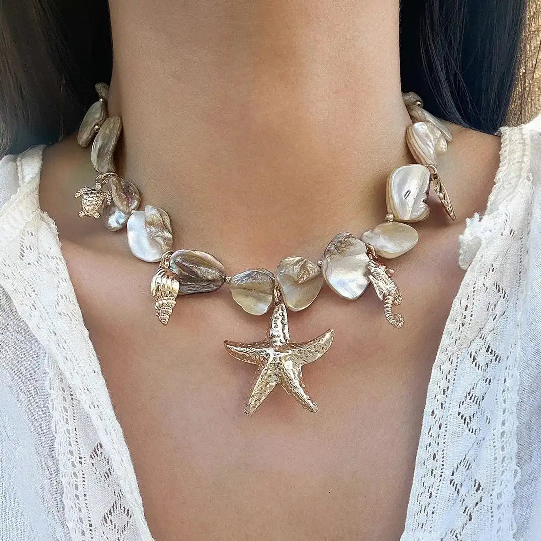 Collar boho con colgante de estrella de mar de piedra – imagen 4