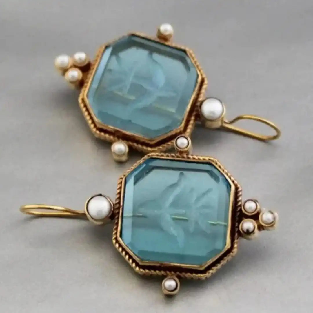 Pendientes colgantes vintage geométricos con perla – imagen 11
