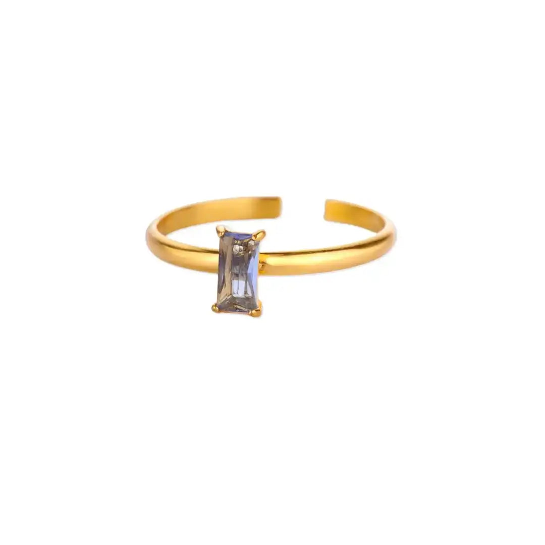Anillo dorado delicado ajustable con gema de colores – imagen 15