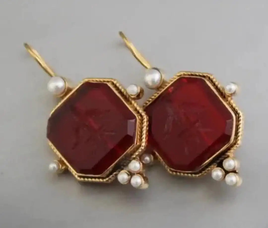 Pendientes colgantes vintage geométricos con perla – imagen 8