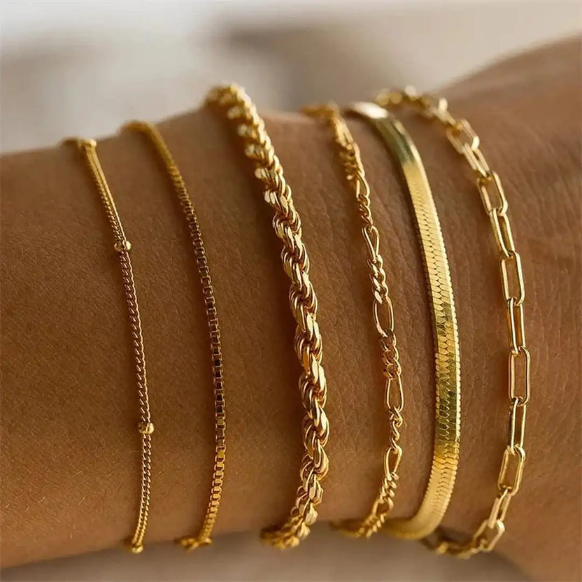 Set de pulseras bohemio retro de eslabón cubano