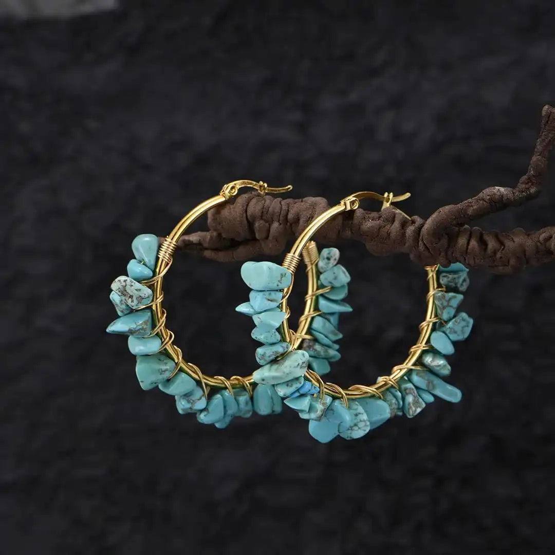 Pendientes de aro con gota de turquesa