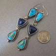 Pendientes largos bohemios de plata con turquesa – imagen 2