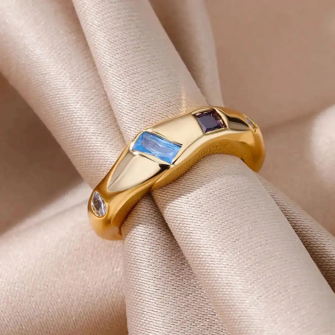 Anillos cósmicos de piedras preciosas con aro grueso – imagen 5