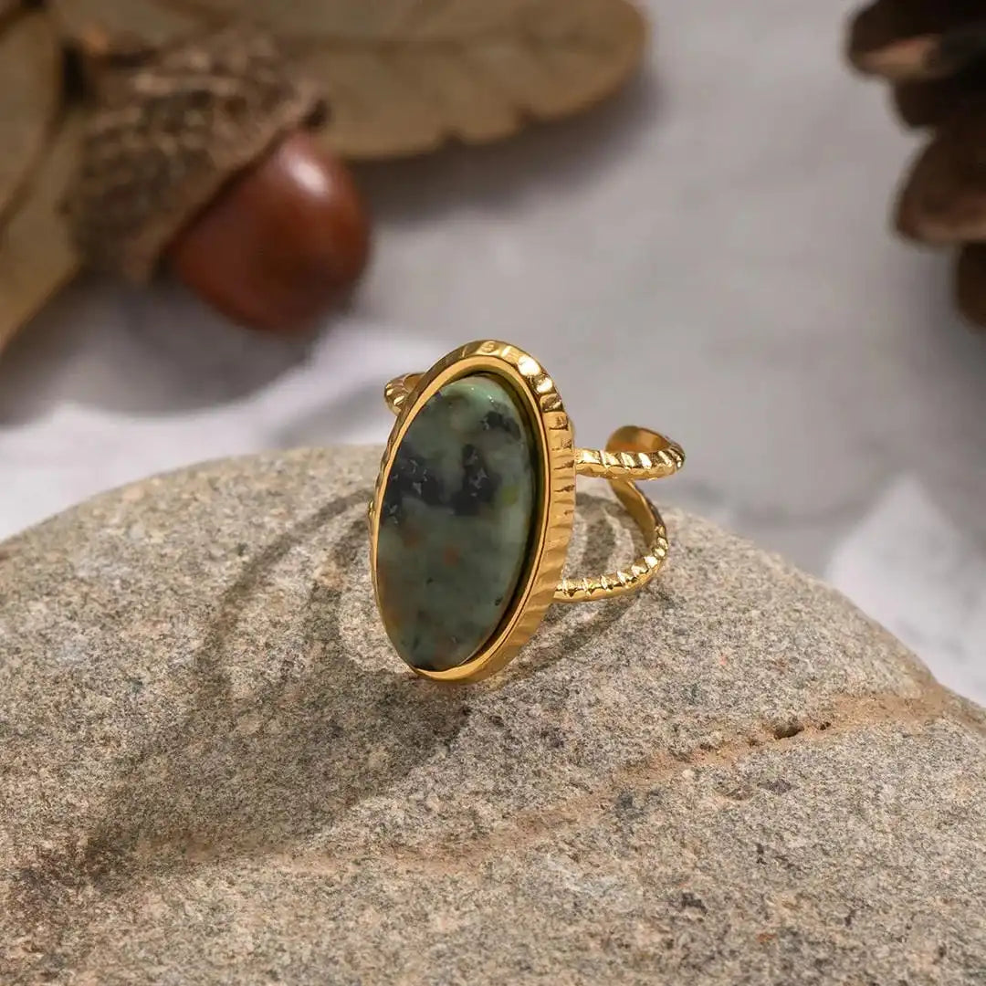Anillo doble ajustable de jaspe verde – imagen 3