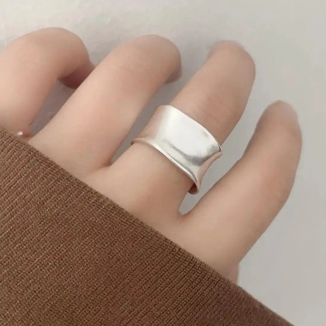 Anillo ancho plano ajustable vintage en oro y plata – imagen 6
