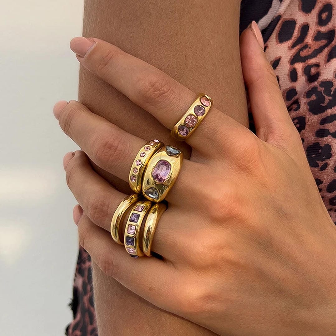 Anillos apilables de cristal rosa XL – imagen 4