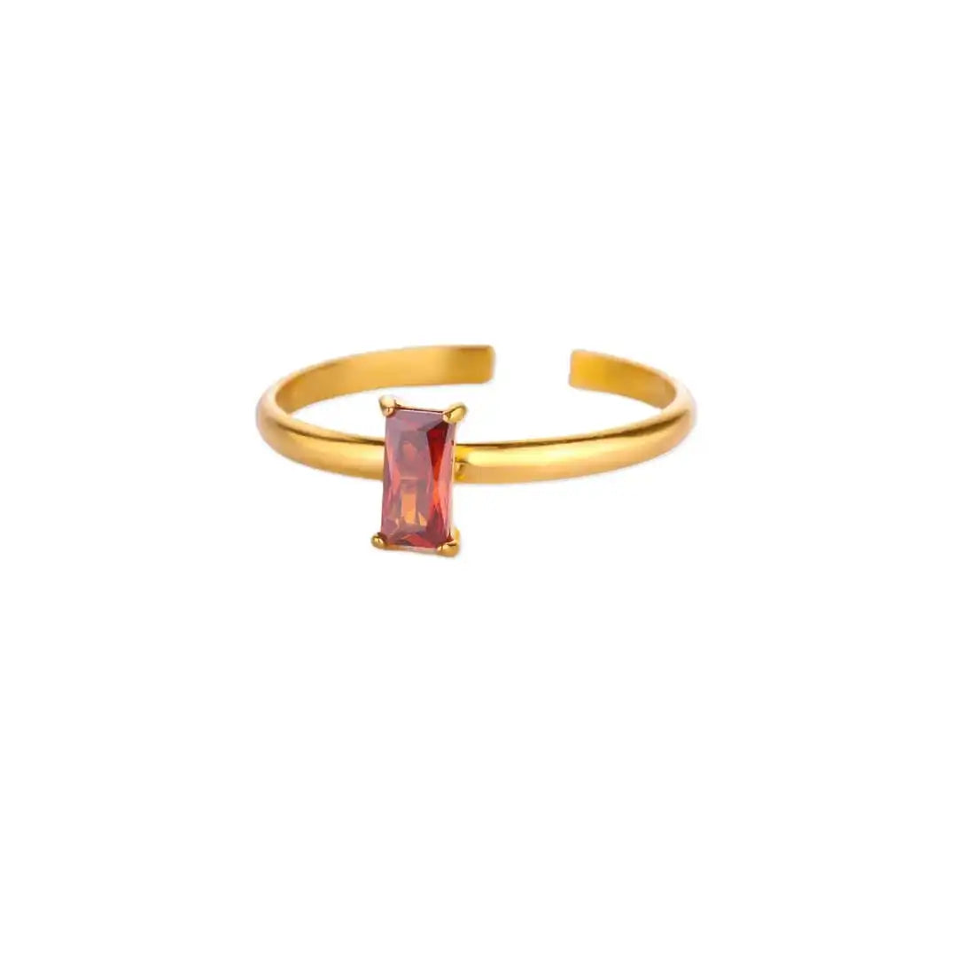 Anillo dorado delicado ajustable con gema de colores – imagen 13