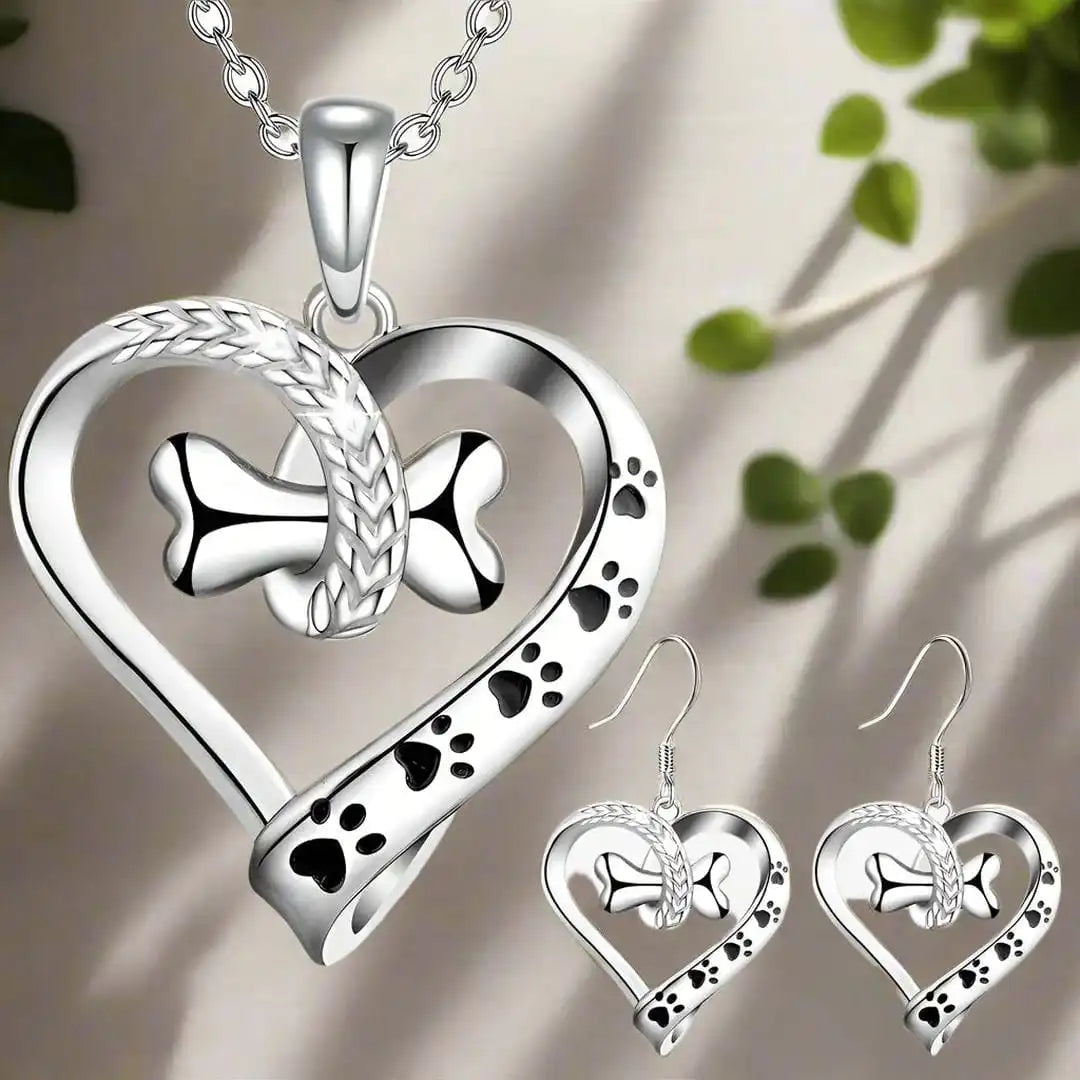 Set de joyería con corazón y hueso para amantes de las mascotas