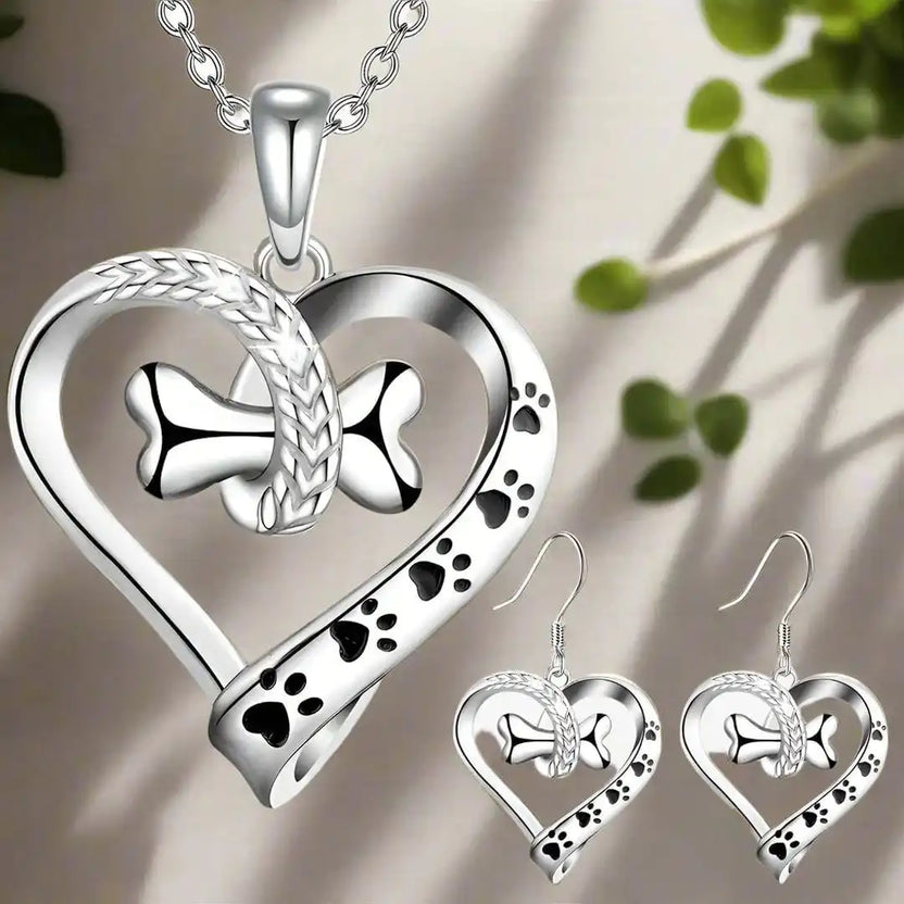 Set de joyería con corazón y hueso para amantes de las mascotas