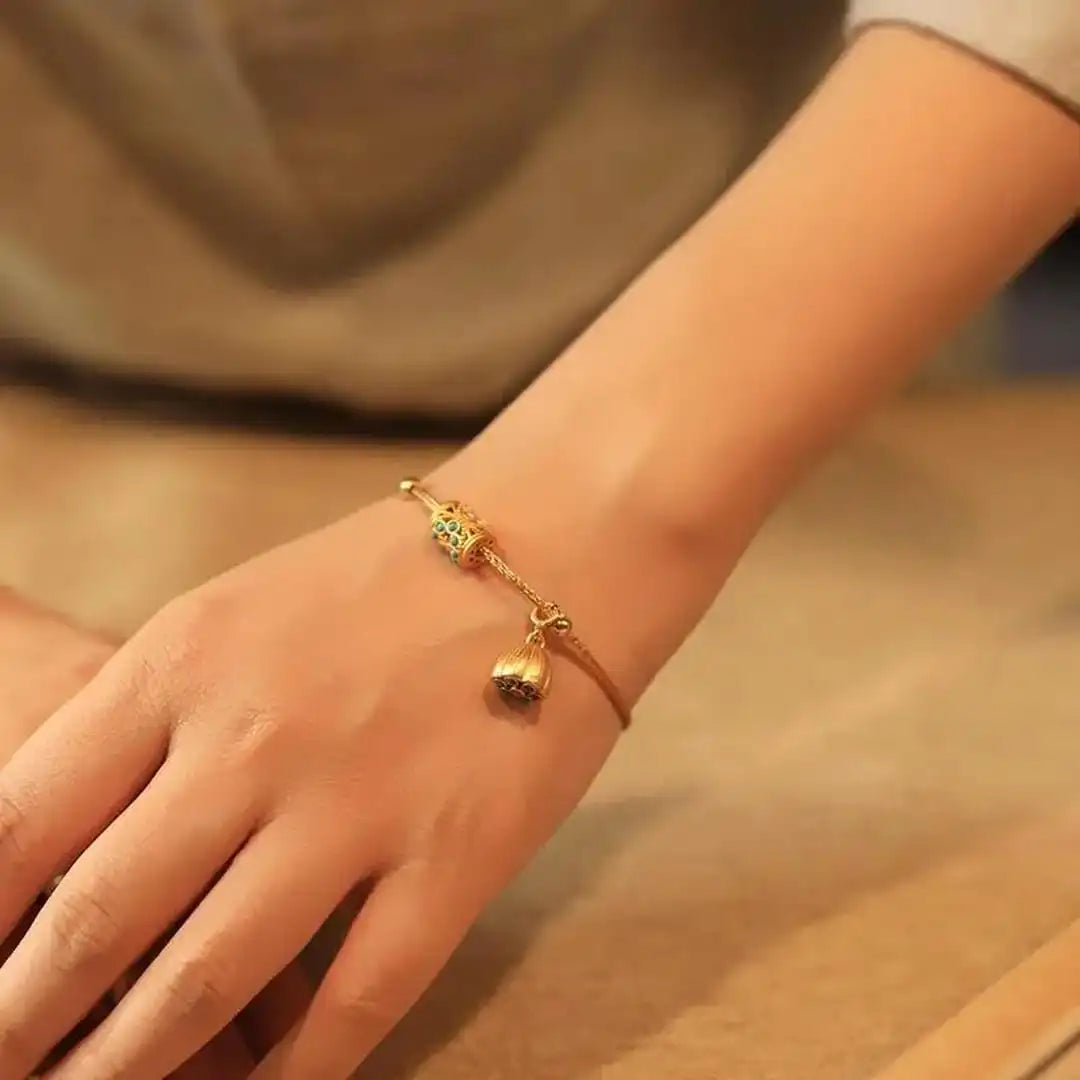 Pulsera loto de turquesa en oro antiguo – imagen 5