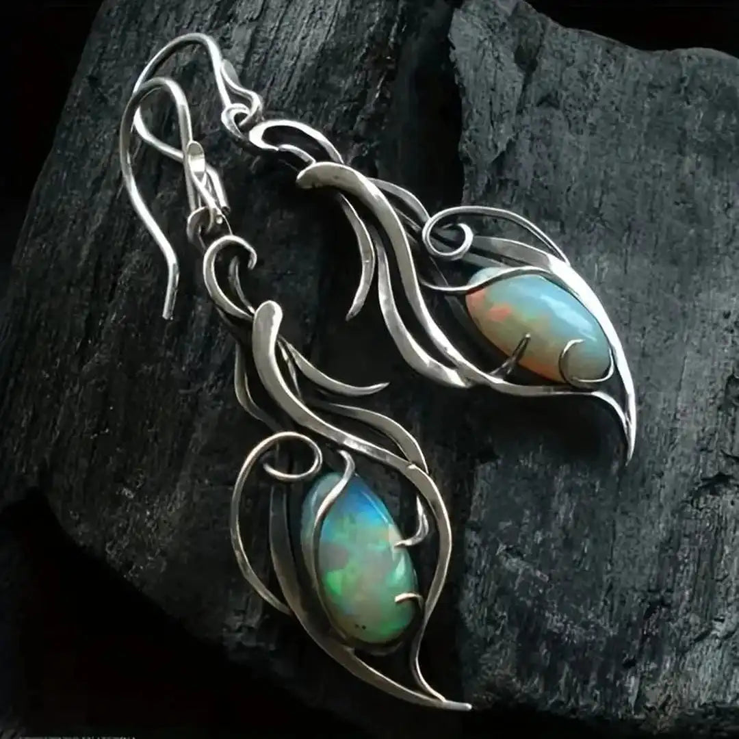 Pendientes vintage de plata con ópalo en forma de enredadera