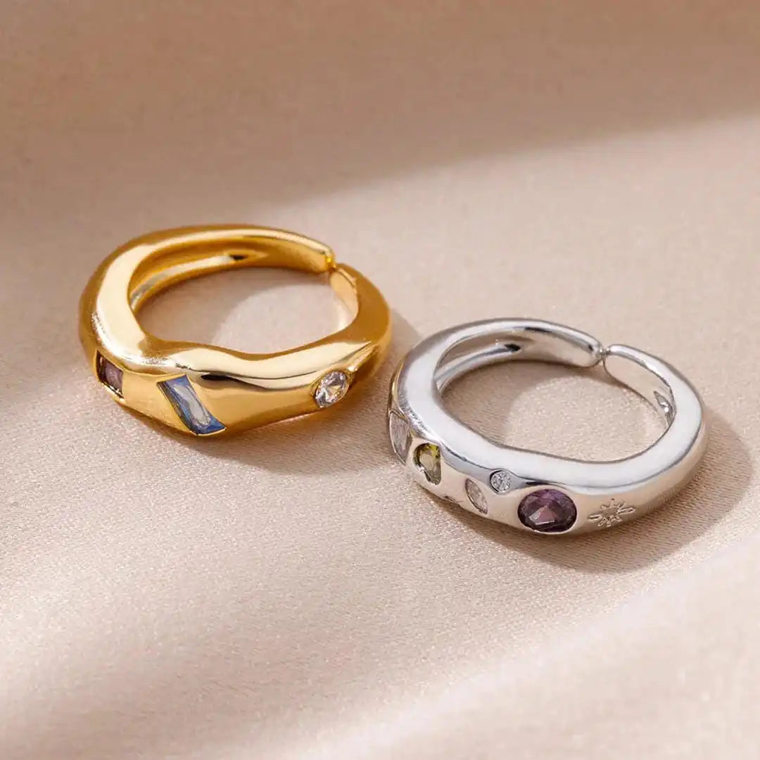 Anillos cósmicos de piedras preciosas con aro grueso – imagen 4