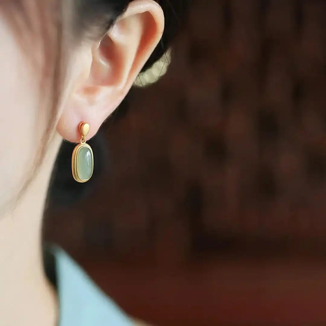 Pendientes retro de jade Hetian – imagen 2