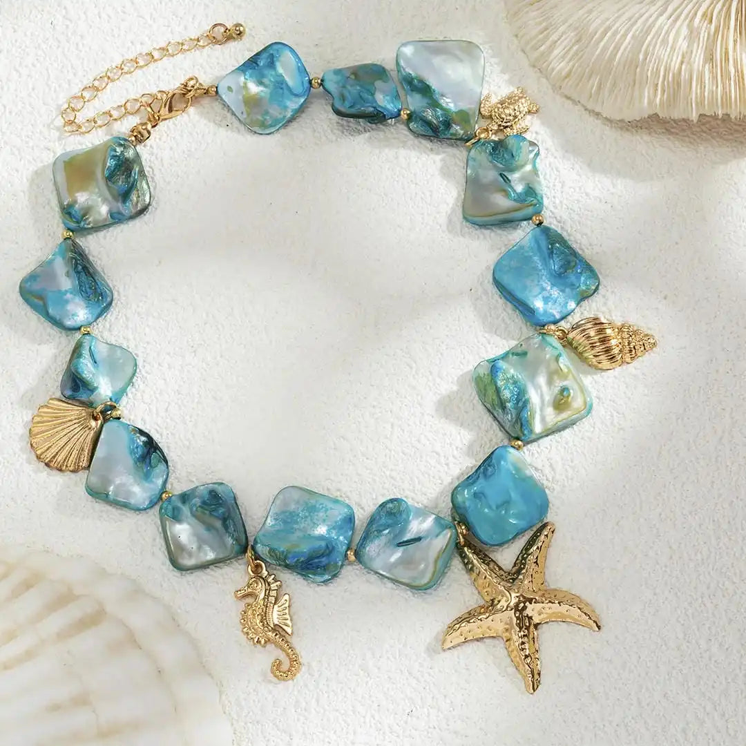 Collar boho con colgante de estrella de mar de piedra – imagen 3