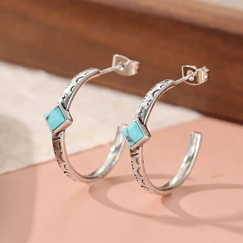 Pendientes boho de aro tallados a mano