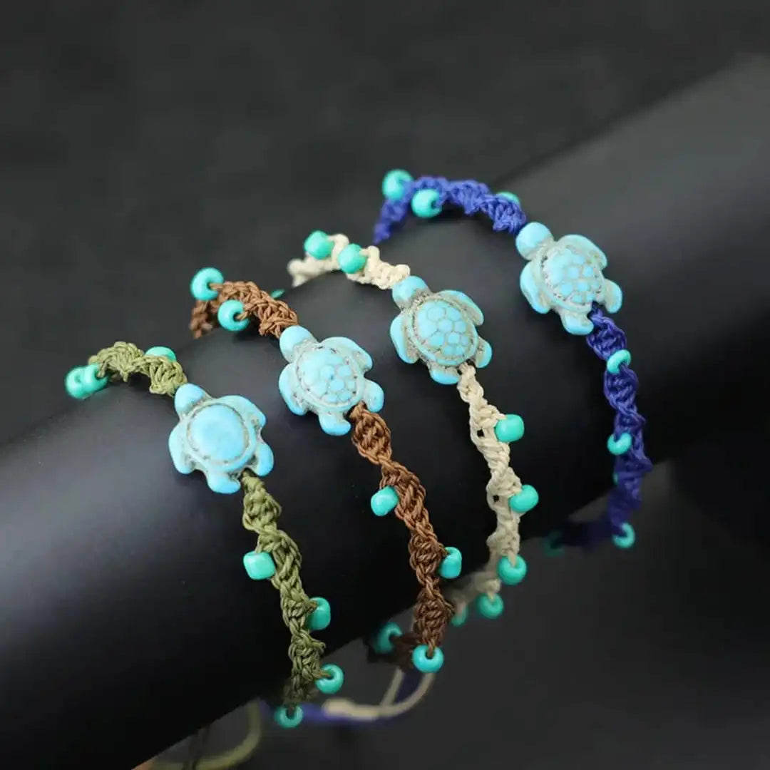 Pulsera bohemia de cuerda con tortuga de cuentas – imagen 3