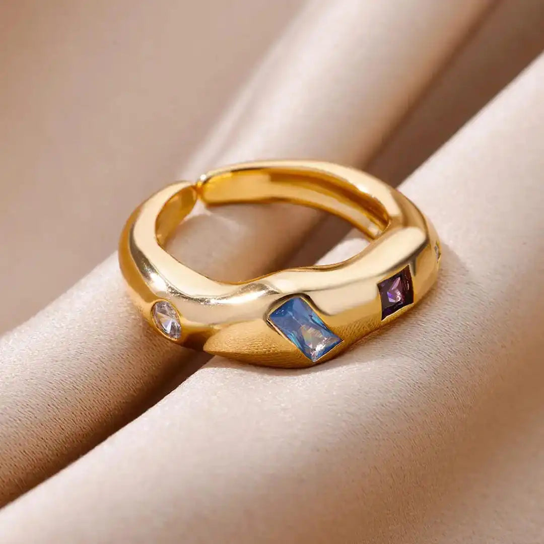 Anillos cósmicos de piedras preciosas con aro grueso – imagen 3