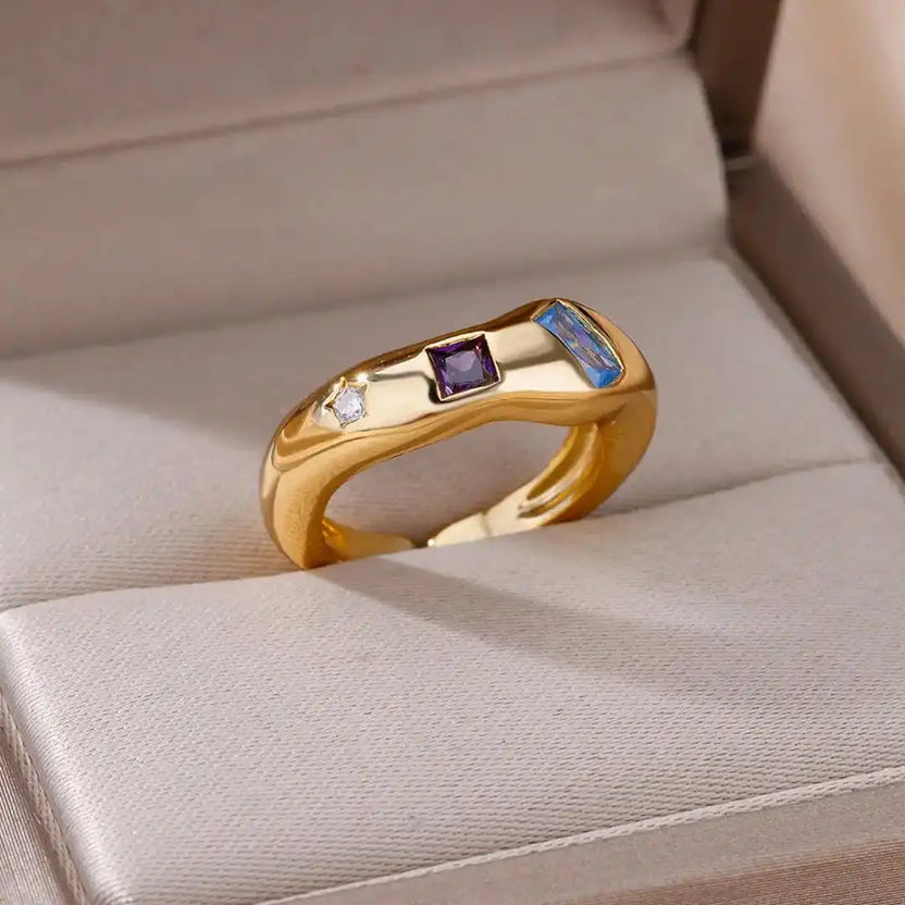 Anillos cósmicos de piedras preciosas con aro grueso