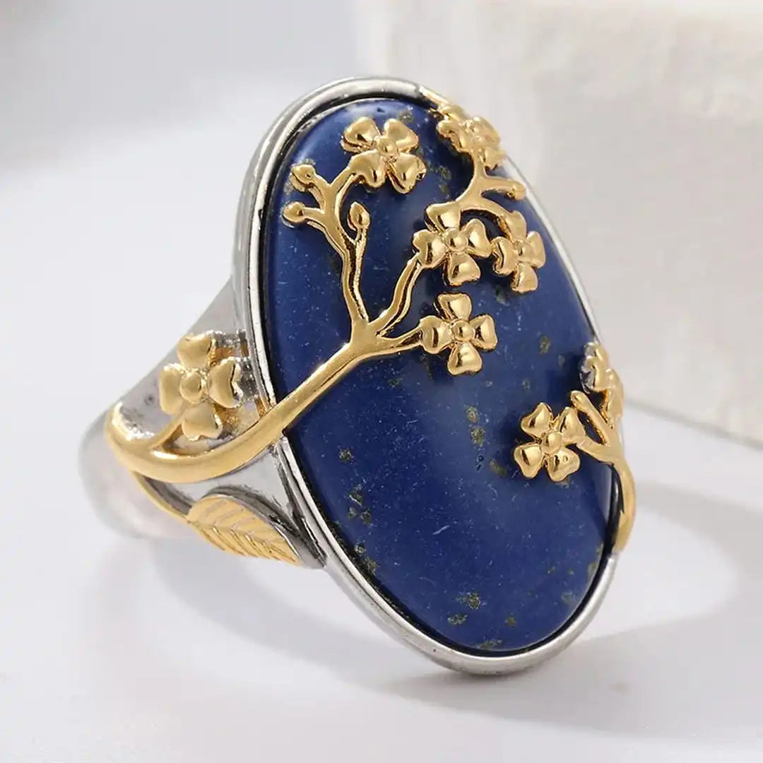 Anillo retro ovalado de turquesa sintética