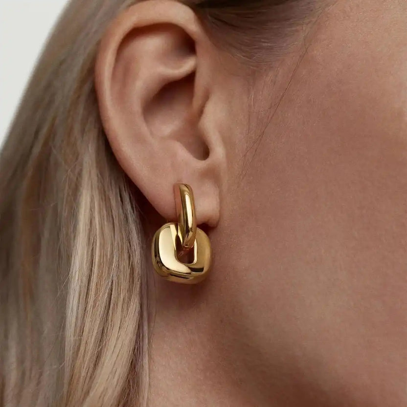 Pendientes minimalistas ovalados de oro bicolor