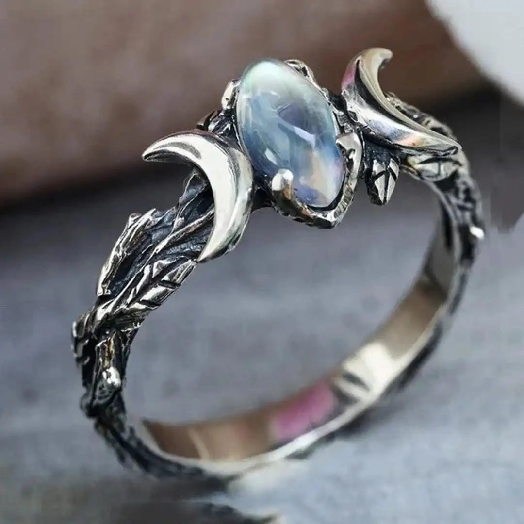 Anillo bohemio vintage de piedra de luna