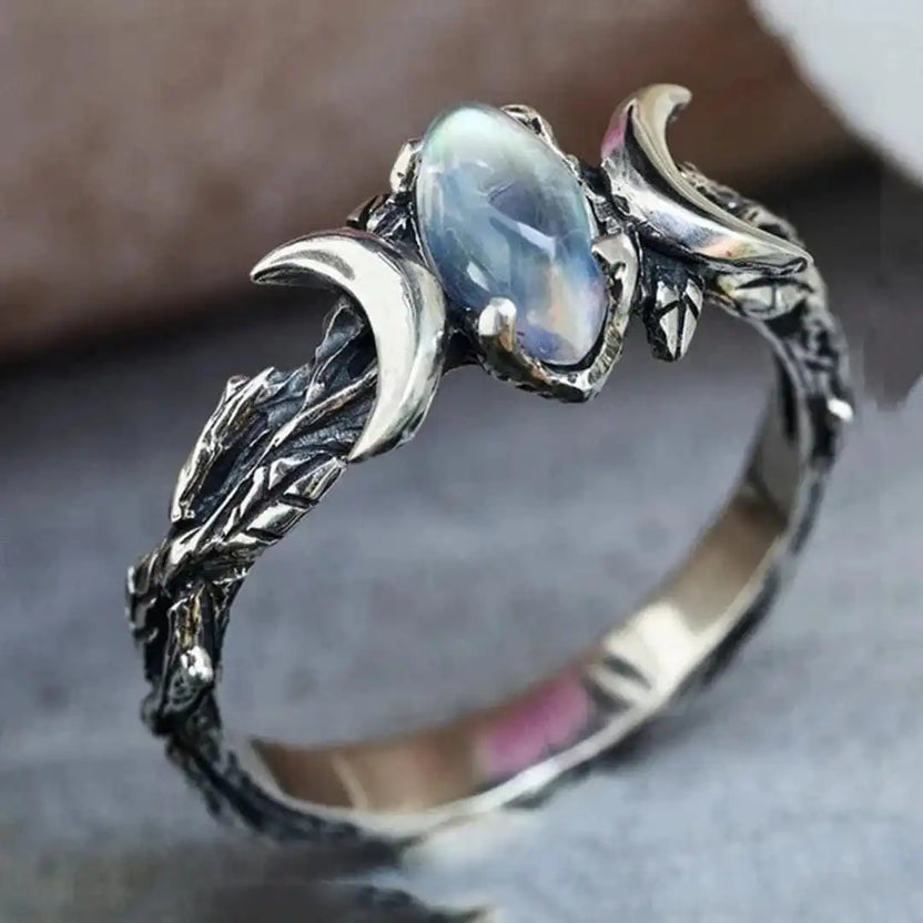 Anillo bohemio vintage de piedra de luna